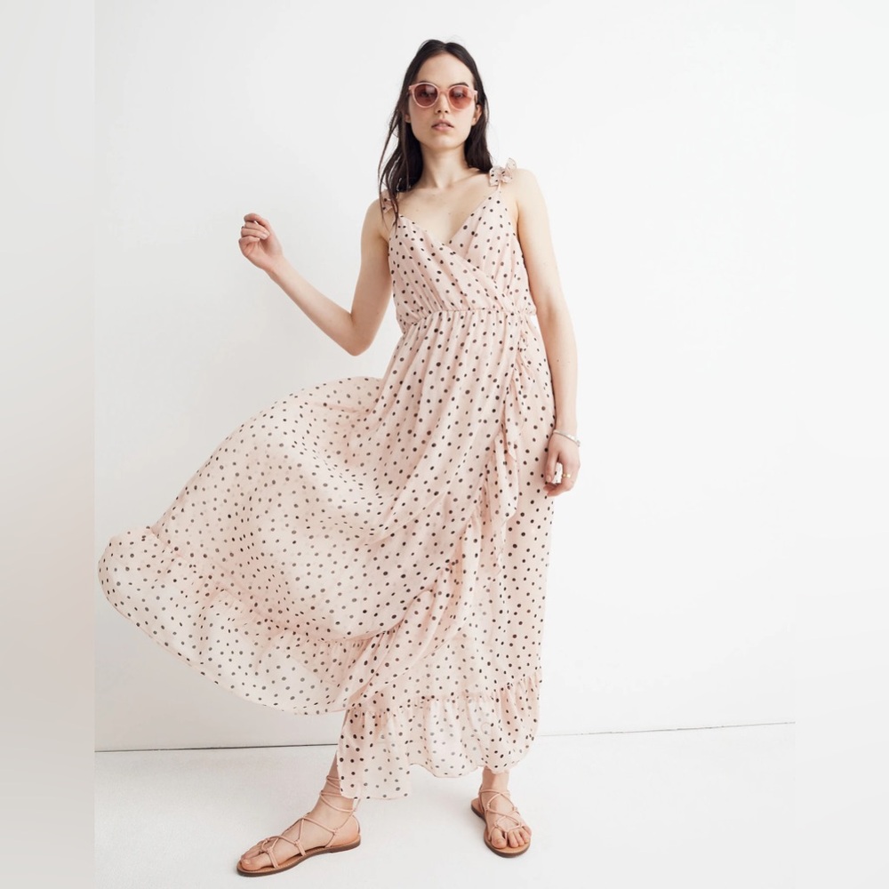 Madewell Ruffle-Strap Wrap Dress in Inkspot Dots | Size 8